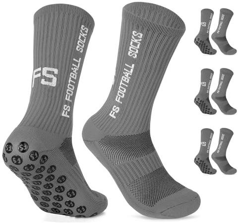 Gohanny Fußballsocken 3 Paar Rutschfeste Fußball Socken, Grau, Einheitsgröße 39-46, Atmungsaktiv, Anti-Rutsch Grip, Sportsocken, Unisex, Erwachsene, Sportbegeisterte, Alltagsnutzer