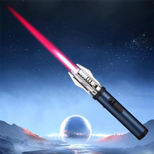 Metal Large Fire Windproof Blue Flame Lighter, Multifunctional Large Windproof Welding Torch Lighter,Refillable Butane Torch Lighter with Safety Lock and Adjustable Red & Blue Flame (Blue)