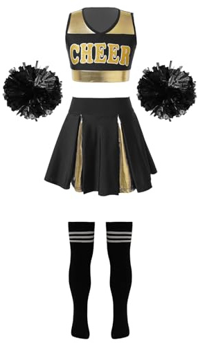 Déguisement Pom Pom Girl Enfant Fille Uniforme Pom-pom Girl A Noir et Blanc A 11-12 ans