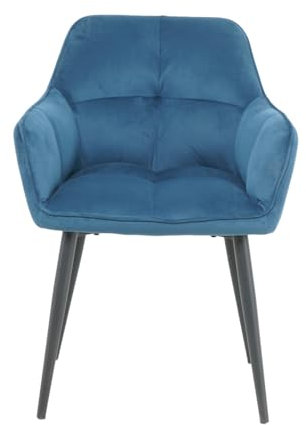 StandHeiz Sedia imbottita per sala da pranzo con braccioli – poltrona in velluto blu per cucina e soggiorno – gambe in metallo nero