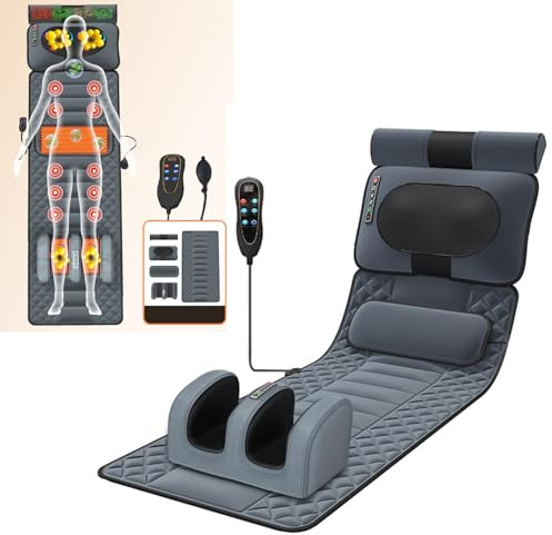 Tapis de Massage électrique pour Tout Le Corps avec 20 têtes de Massage pour pétrir Le Cou, 9 Modes de Massage, Matelas de Massage Chauffant Pliable avec 10 Moteurs vibrants, massa