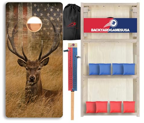 CornholeGamesUSA Pro Cornhole Boards Set | Made in USA | 3/4 Baltic Birch | No Bounce | Triple Thick Legs | Two Brace & Handles, Tournament 2x4 Regulation Set with Score Tower & Cornhole Bags