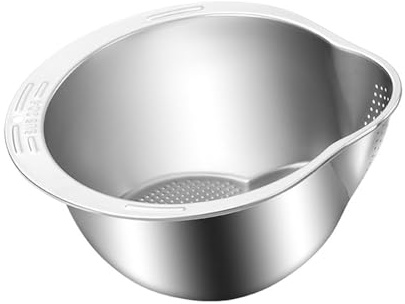 Reis-Waschschüssel mit Sieb, Reiswäscher-Sieb-Schüssel, Edelstahl-Reisabtropfsieb, Nudelabtropfschale, Reisspüler-Sieb, Küchen-Lebensmittelabtropfsieb für die Reinigung von Obst, Gemüse