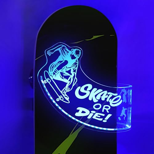 CoolGift Mart Light Up Skateboard Wall Mount, Acryl Skateboard Rack mit Skateboarding Muster blaue LED-Leuchten für Trick (Street oder Vert) Board Longboard Lagerung und Anzeige Geschenke