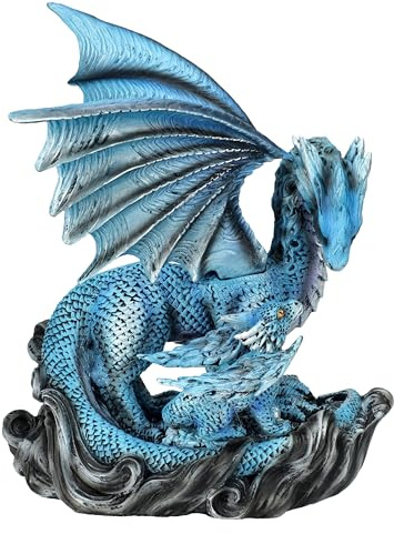 Zauberhafte Wasserdrachen Familie - Blau, 17,5 cm Handbemalte Drachenfigur
