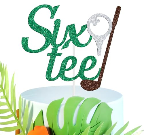 NARLOPI Golf Six-tee Cake Topper, 60th Birthday Decoration, Funny Golf Theme 60/Sixty Sign for Golfer Fans, Happy 60th Birthday Party Decorations Supplies