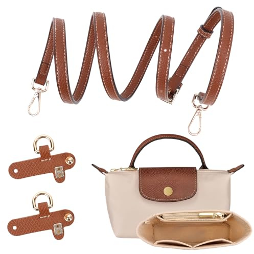 GADITIEK 2-Pack Mini Bag Strap for Long Champ, Long Champ Bag Organizer, Punch-Free Adjustable Buckle Strap Design, Multi-Pocket Felt Handbag Organizer, for Small Tote Bag Organizer(0.9cm)