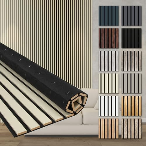 HEXIM Akustikpaneele 278x60cm Holz Comfort - flexible Holzpaneele Platten Lamellenwand flexibel MDF Wandpaneele TV Wandverkleidung Holzwand Deko beige (1.67m² Palomino)