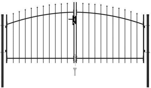 Gecheer Portillon Double Porte avec Dessus à Pointe Acier 3x1,25 m Noir, Portail de Jardin, Porte de Jardin Exterieur Porte de Clôture Décorative