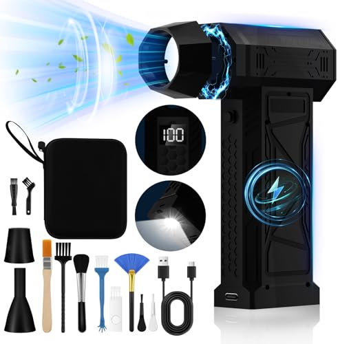 Zosudull Elektrische Staubgebläse mit LED-Display, 180000 U/min Wiederaufladbar Staubgebläse Druckluft mit Taschenlampe(10000 mAh), 4-Gang Turbo Gebläse, Stark Compressed Air Duster für Sofa Car usw.