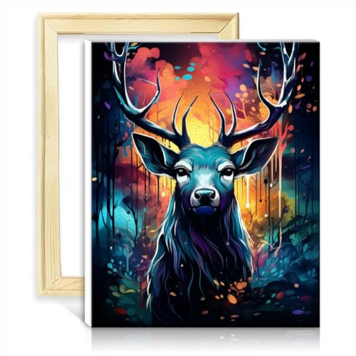 LiHEQING Ölgemälde-Set auf Leinwand, Hirsch im Sturm, Ölgemälde, DIY, digitales Kunstwerk, Bild für die Inneneinrichtung, ohne Rahmen (60 x 75 cm)