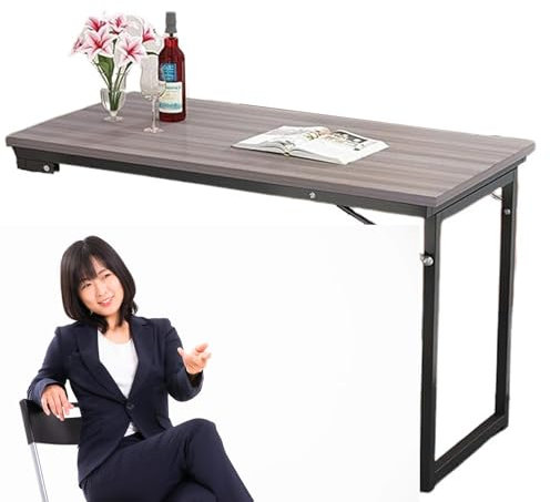 Koubhyj Mesa Plegable Pared, Mesa Plegable Cocina Escritorio Plegable Pared, Mesa Escritorio Abatibles para Comedor, Estudio(Tablero De Roble+Estante Negro/90x50x75cm)