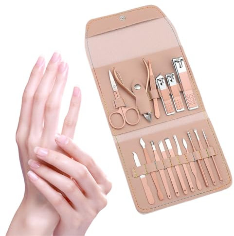 16 PCS Kit Manucre Pedicure, Coupe Ongle Professionnel Coupe Cuticule Acier Inoxydable, Trousse Manucure Femme Hommes Pedicure Set avec Exquis La Boîte (Or Rose)