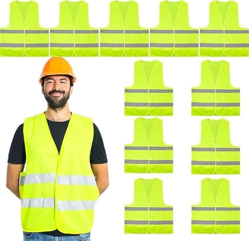 MALLOOM Lot de 12 Gilet Haute Visibilité, Gilets réfléchissant avec fermeture scratch et bandes réfléchissantes, Gilet Jaune de Voiture pour Conducteurs, Police, Travailleurs, Cycliste Unisexe