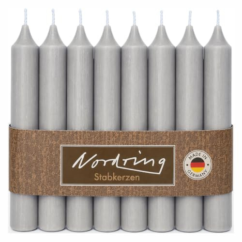 Nordring 8 Stabkerzen Rustik hellgrau 2,2 x 18 cm hoch durchgefärbt RAL-zertifiziert
