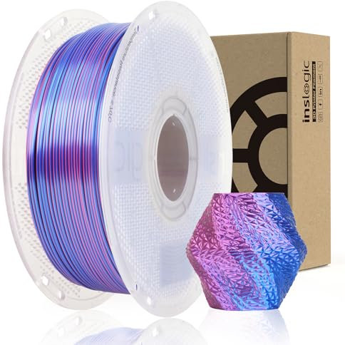 Inslogic Silk PLA Filament 1.75 mm 1kg, 3D-Drucker-Filament Seidiges Dual-Color PLA, Seidig-glatte Oberfläche & hohe Präzision, 1kg Spule, geeignet für die meisten FDM 3D Drucker (Rot+Blau)