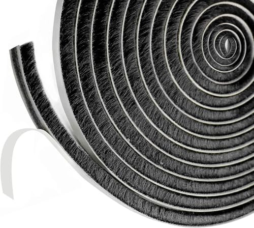 5m Draft Excluder for Doors Windows, 9mm(W) x 5mm(T) Brush Weather Stripping Tape Self-Adhesive Seal Strip, Black