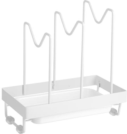 Support pour Planche à Découper et Couvercles - Porte Couvercles 21 x 12 x 21 cm - Acier au Carbone - Organisateur pour Planches, Couvercles et Cuillères en Bois - Pour Cuisine, Évier (Blanc)