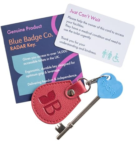 Blue Badge Co Genuine NKS Radar Key for Disabled Toilets | with Recycled Bottles Keyring in Raspberry, Accessible Loos, Easy Turn Access Disabled Toilet Key, Bathroom with Radar Lock