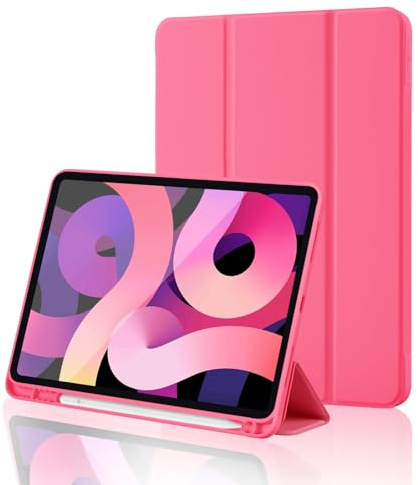 iPad (A16) 11th Generation Case 11 Inch 2025, iPad 10th Generation Case 2022 10.9 Inch with Pencil Holder, Soft TPU Back Slim Smart Protective Trifold Stand Cover, Auto Wake/Sleep, Hot Pink