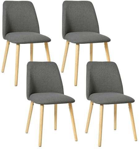 Goeurvant Esszimmerstühle 4er Set mit Holzbein, Moderner Küchenstuhl mit Filzgleiter, Polsterstuhl aus Leinen für Esszimmer Wohnzimmer, Dunkelgrau