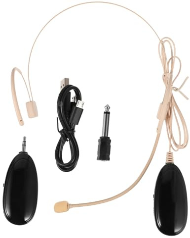 Black 2.4g Wireless Headset Microphone Speaker for Camera Mixer | Plastic Build, Invisible Headworn Design, Suited to Classes and Speeches