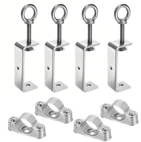4 Stück C Zwingen Kit, 75mm C Zwingen Edelstahl Schraubklemme mit 4 Feste Rohrklemme, Einstellbar Kieferöffnungen M8 M10 C Clamp, Ringschraube, C Klemme Klein für Tischklemme