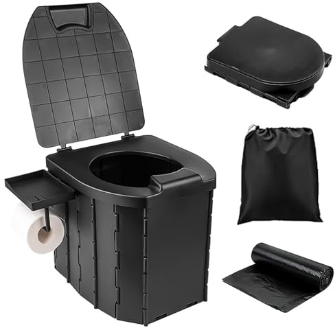 Misssugar5 Camping-Toilette, Campingtoilette Faltbar, Mobile Toilette, Reisetoilette Klappbar, Tragbare Toilette für Outdoor mit Toilettenpapierhalter und Telefonhalter, Für Wandern, Camping, Stau