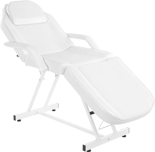 LEADZM Massageliege Kosmetikliege klappbar höhenverstellbar 3 Zone für Friseur Spa Schönheitssalon Ausrüstung (Weiß)