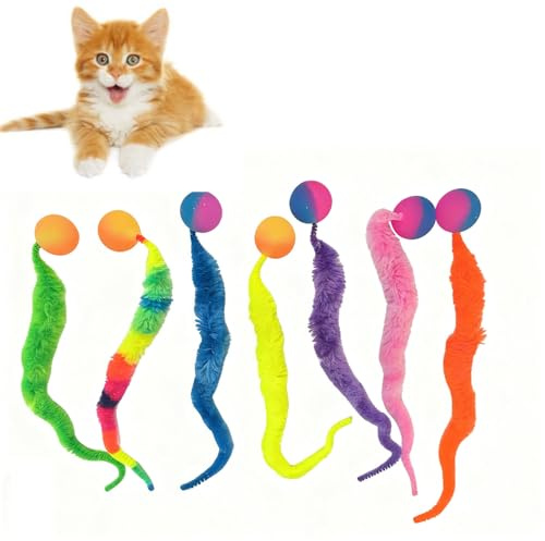 MEISO Rebondissante Chat Balle à Queue 7PCS Jeux Chat avec Balle Jouets pour Chats à Base de vers pour Les Chats à Poursuivre et Sauter Dessus(modèle coloré)
