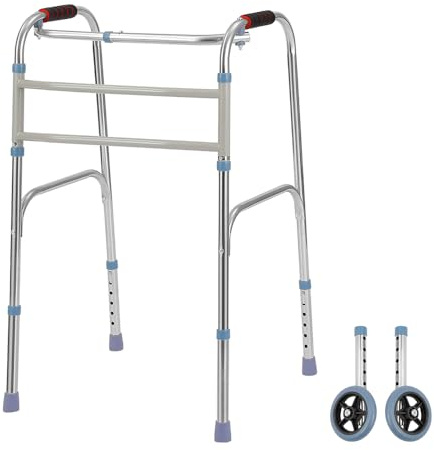 Folding Walking Frame with 5 inch Wheels, Lightweight Walking Aid Walker for Elderly, Adjustable Height, Ergonomic Hand Grips, Space Saving