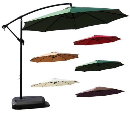 Ombrellone a sbalzo da patio in ferro con base, ombrellone a sbalzo con manovella, 8 stecche per giardino, piscina, cortile e prato (giallo, 270 cm), Verde, 300cm/9.84ft