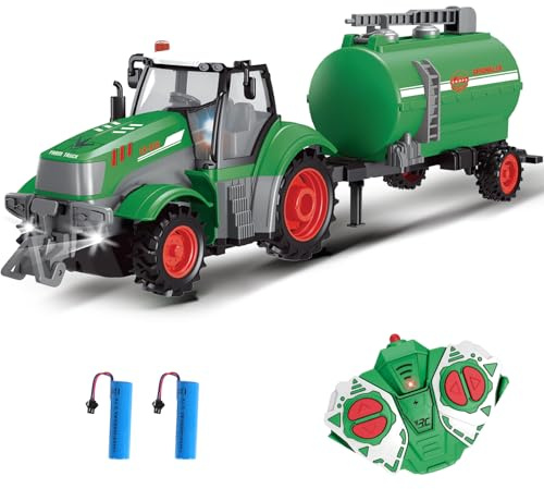 Bonikita Remote Control Tractor 1:24 RC Truck Toy for 6 7 8 9+ Years Old Boys Girls, 2.4Ghz RC Tractor with Light Farm Truck for Kid Age 6+ Christmas Birthday Gift (Water Tanker)