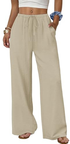 Cuptacc Pantalones Anchos Mujer Verano Ligero Rectos Cómodos Pantalones Elástico Playa Vacaciones Otoño