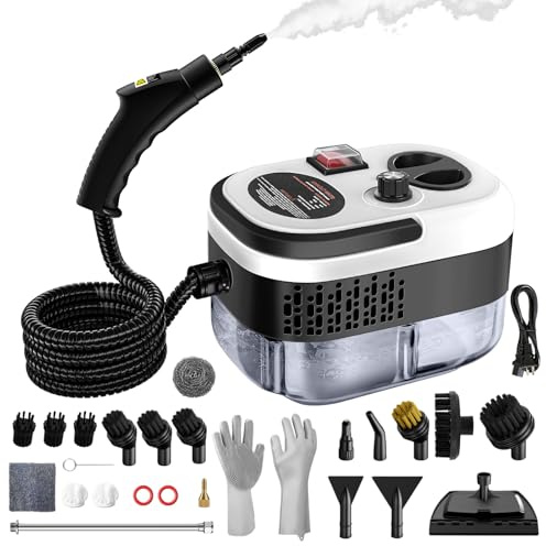 Dampfreiniger Handgerät, Dampfreiniger, 1,2L Wassertank, Tragbarer Steam Cleaner, Multifunktions Dampfreiniger für Alles, Schnellheiz-Dampfreiniger für Auto, Küche, Badezimmer, Fliesen, Fenstern-Weiß
