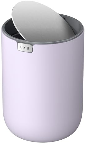 EKO Fandy 0.58 Gal/2.2L Mini Trash Can with Lid, Swing-Top Desktop Trash Can for Bathroom, Countertop, Vanity, Desk or Office, Small Garbage Bin (Lavender)
