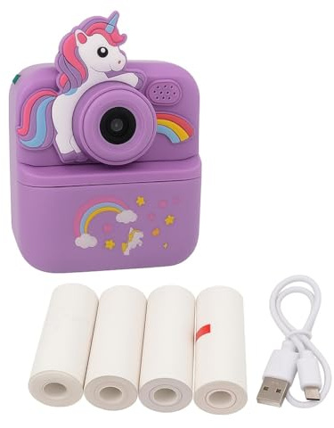 Appareil photo instantané pour enfant avec impression thermique, différents modèles, écran LED 2,4 pouces, 6 modes, comprend 4 rouleaux de papier thermique, câble USB et ruban de support (violet)