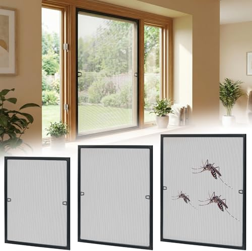 Huracan Fliegengitter Fenster mit Rahmen 100×120 cm, Insektenschutz Fenster ohne Bohren, Mückenschutz Individuell kürzbar, Fliegenschutzgitter mit Fiberglasgewebe, Aluminium Fliegennetz, Anthrazit