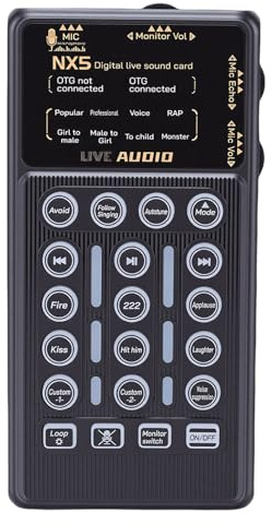 Asixxsix Changeur de Voix Portable, 8 Effets Vocaux, 6 Modes de Réverbération, Carte Son Bluetooth avec Réduction du Bruit et Réglage de la Hauteur, pour PC, Téléphone, Tablette, Jeu,