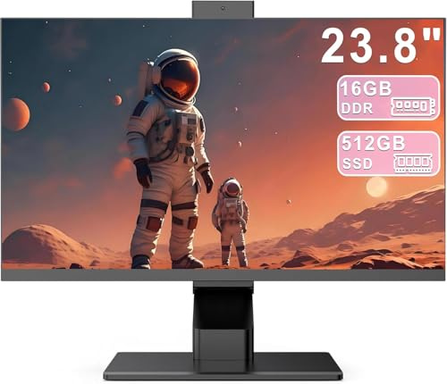PC todo en uno con pantalla táctil Quad-Core N95 (hasta 3,4 GHz), 16 GB de RAM, 512 GB SSD, pantalla táctil de 23,8 pulgadas, cámara web emergente, WiFi6 doble banda, Bluetooth 5.3, ratón y teclado