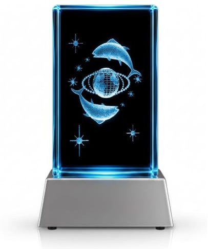 Kaltner Präsente Stimmungslicht - Das perfekte Geschenk: LED Kerze/Kristall Glasblock / 3D-Laser-Gravur Horoskop Sternzeichen Fische Astrologie