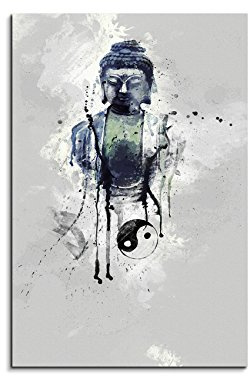 Paul Sinus Art Buddha 90x60cm Aquarell Art Wandbild auf Leinwand fertig gerahmt Original Unikat