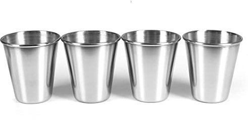 Ganzoo gobelets a shot inox 60 ml argent, set de 4 verres a schnaps liqueur, incassables pour transport et sorties, aussi tasse espresso, dimensions 6 cm hauteur 5 cm diametre, lave-vaisselle