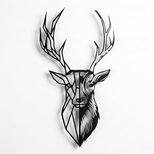 DEKADRON Metall Hirschkopf Natur Wandkunst - 3D Hirsch Silhouette Wanddekoration (25 x 46 cm)