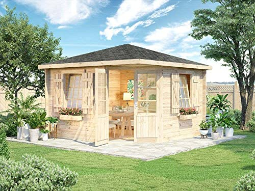 Alpholz 5-Eck Gartenhaus Monica Royal aus Massiv-Holz | Gerätehaus mit 28 mm Wandstärke | Garten Holzhaus inklusive Montagematerial | Geräteschuppen Größe: 350 x 350 cm | Spitzdach