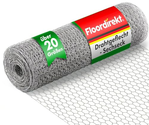 Floordirekt Maschendrahtzaun für Garten, Balkon & Kleintiere | Drahtzaun Sechseck Drahtgeflecht | Maschenweite 13 mm | verzinkter Stahl | viele Größen (100 cm (H) / 10 m (L) / 13 mm Maschenweite)