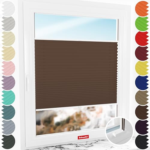 Schuette® Plissee mit Bohren zum Anschrauben ● Premium Kollektion: Hot Chocolate (Dunkelbraun) ● 80x80cm (Breite x Höhe) ● Suprafix Faltrollo Befestigung ● Bequeme Rollo Montage inkl. Video