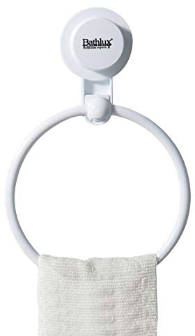 Bathlux Toallero de Pared con Ventosa de Fijación para Baño Modelo Semicircular Anilla Blanco (30167)