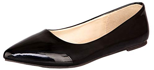 LOVOUO Escarpin Ballerines Vernis Femme Plates Pointues Enfilé Chaussures Confortable(Noir,40)