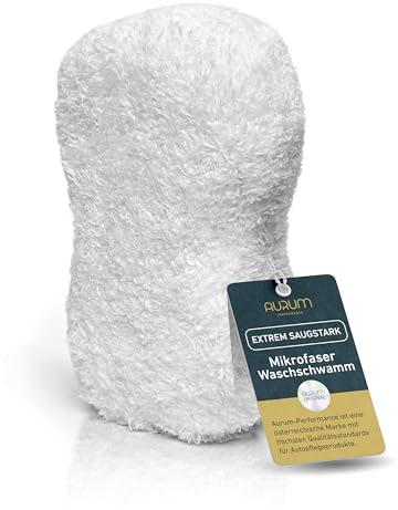 Aurum-Performance® Premium Autoschwamm aus saugfähiger Mikrofaser - Profi Auto Waschschwamm zur Autoreinigung und Autoaufbereitung (weiß, 24x14x7cm)
